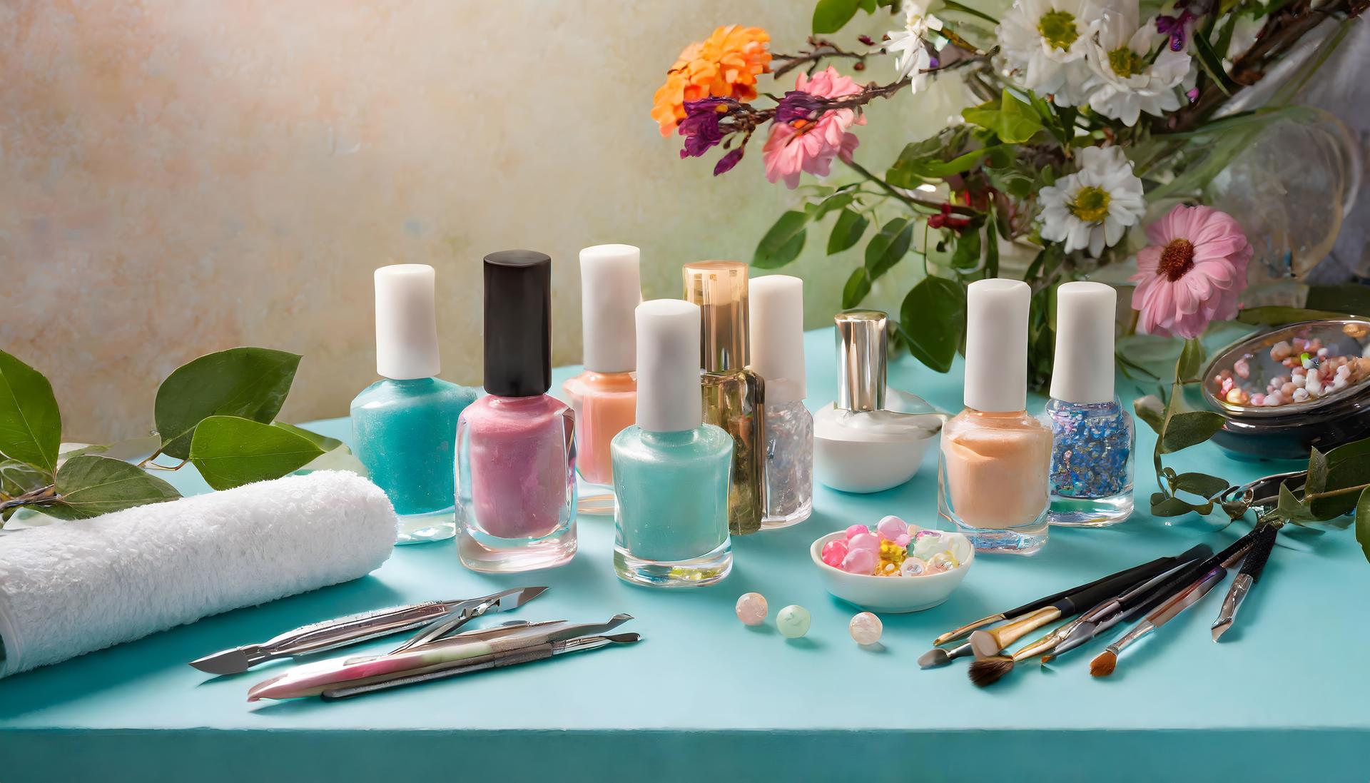 Decorative set of cosmetic and manicure products on a table
